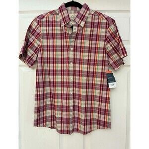 St. John's Bay No Tuck Mens Small Plaid Madras Short Sleeve Shirt NWT